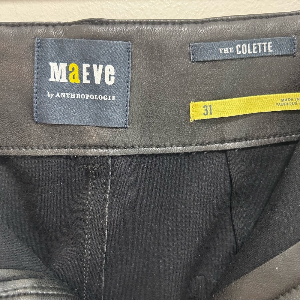 Maeve Anthropologie The Colette Cropped Wide-Leg Faux Leather Pants 31 Black - Picture 4 of 8